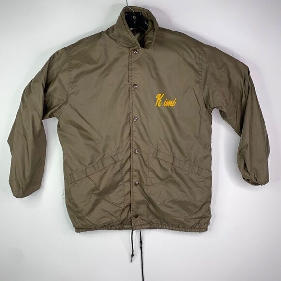 Vintage Wooden Nickel Johnsburg ILL Adult Size Small Brown Kimi Satin Jacket - Picture 1 of 9